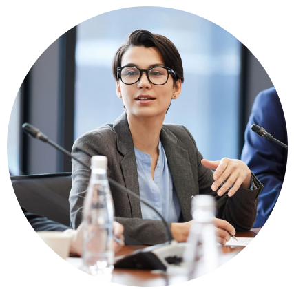 Woman asking question in circle shape